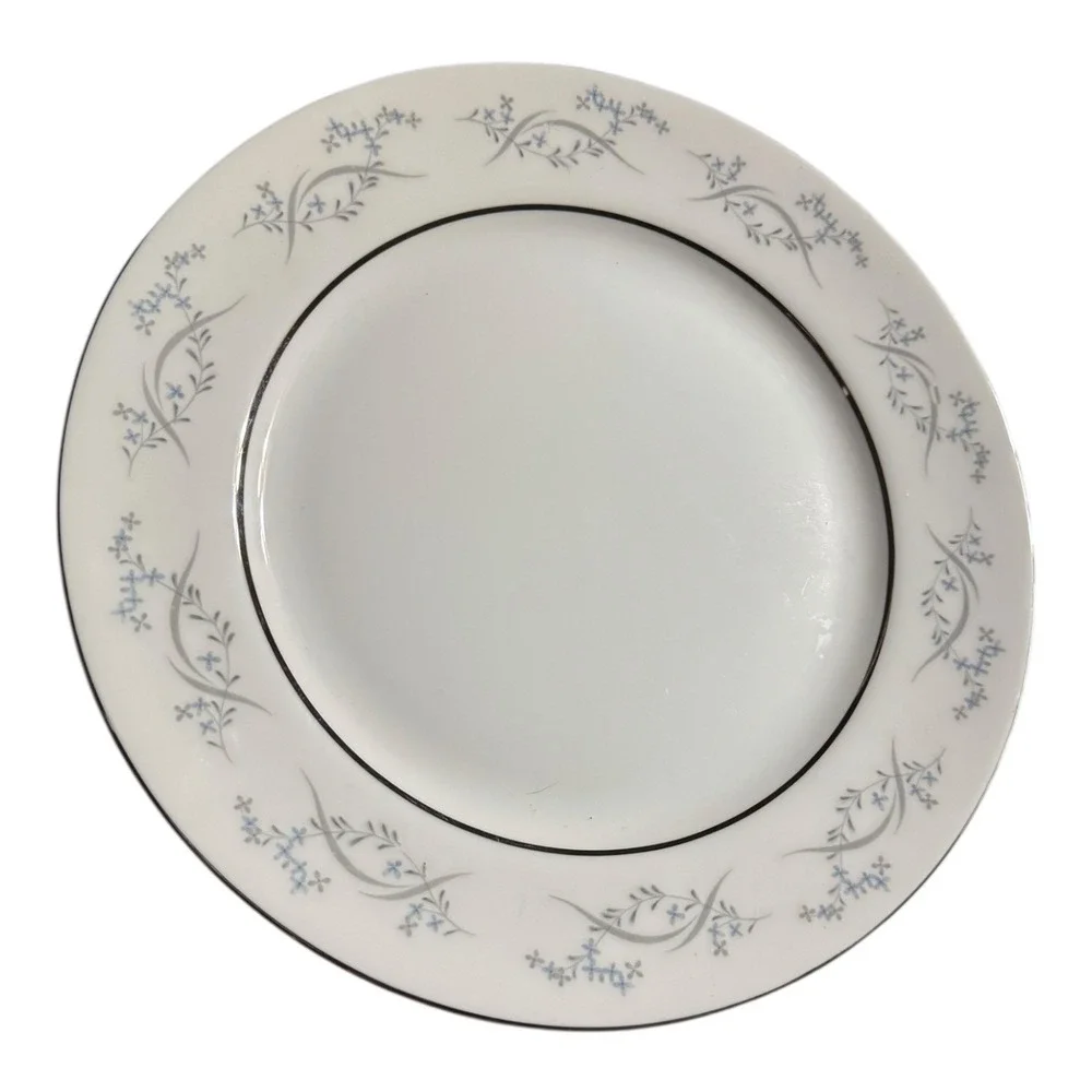 Counselor Fine China 1943 Symphony Japan 10 3/8 Dinner Plate Blue Silver Floral